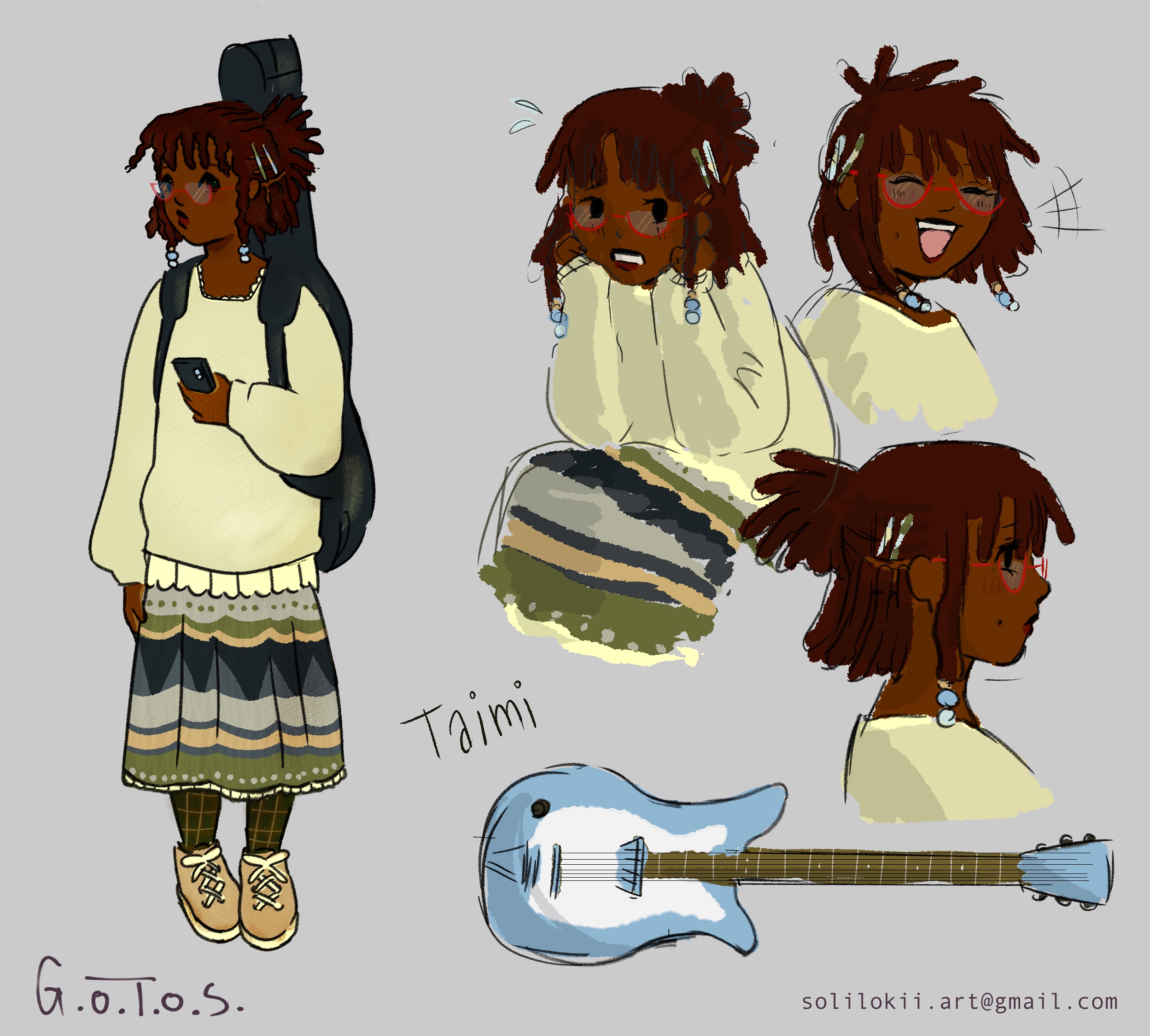 Character sheet of a guitarist named Taimi.