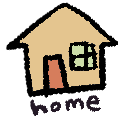 press to go back. illustration of a yellow house with text underneath that says 'home'.