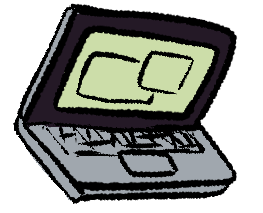 a laptop illustrataed with a tooltip saying 'my main software is clip studio paint'